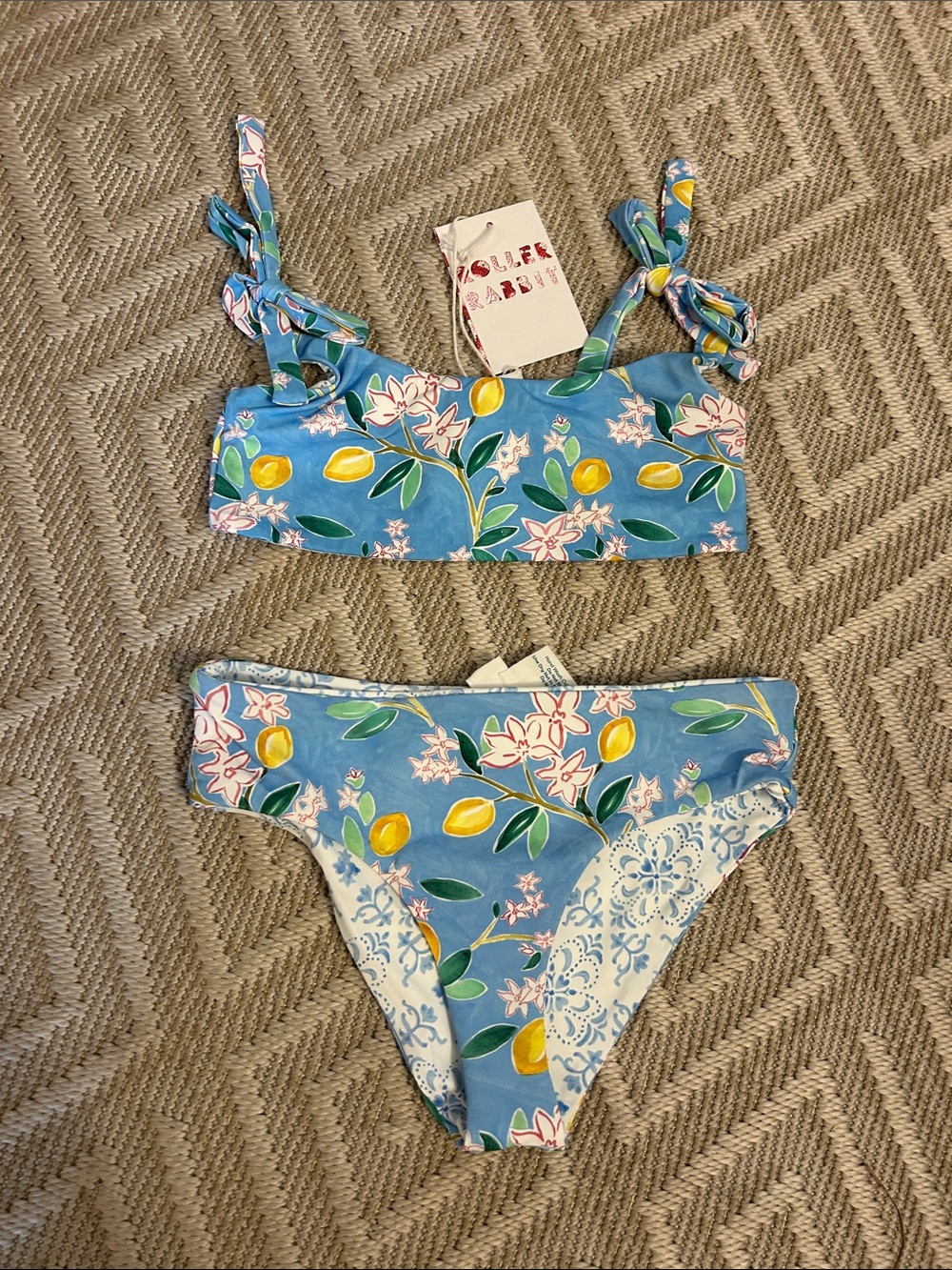 Roller Rabbit Girls Reversible Floral Tie-Shoulder Bikini Set NWT